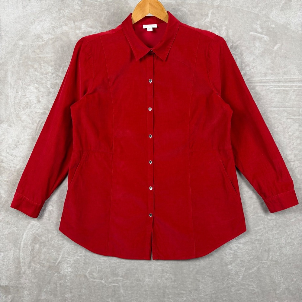 J Jill Womens Red Cotton Corduroy Button Up Shirt Long Sleeve L Pockets